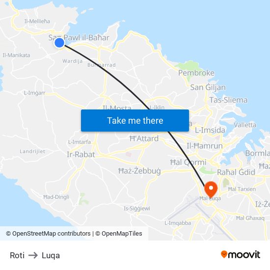 Roti to Luqa map