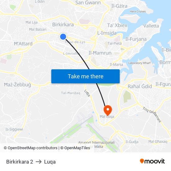 Birkirkara 2 to Luqa map