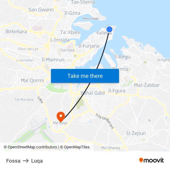 Fossa to Luqa map