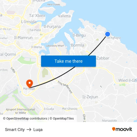 Smart City to Luqa map