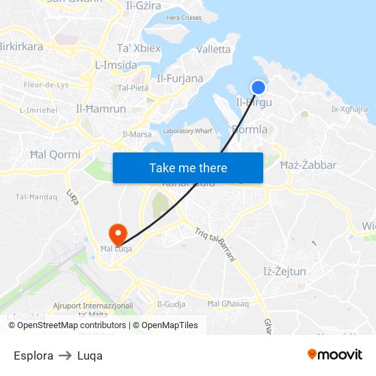 Esplora to Luqa map