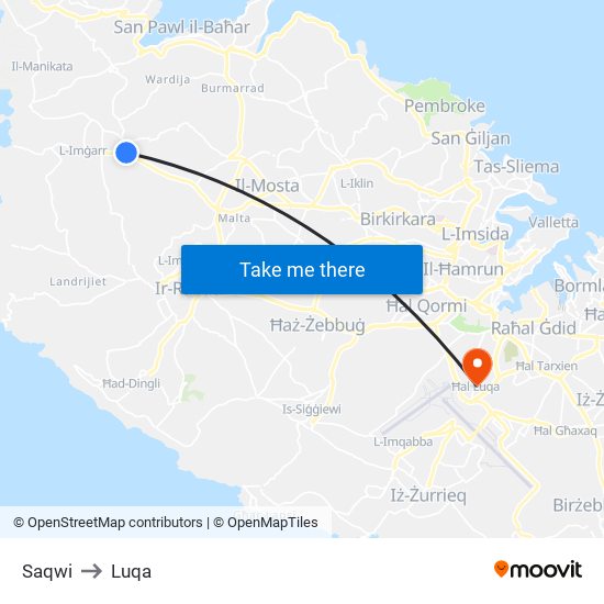 Saqwi to Luqa map