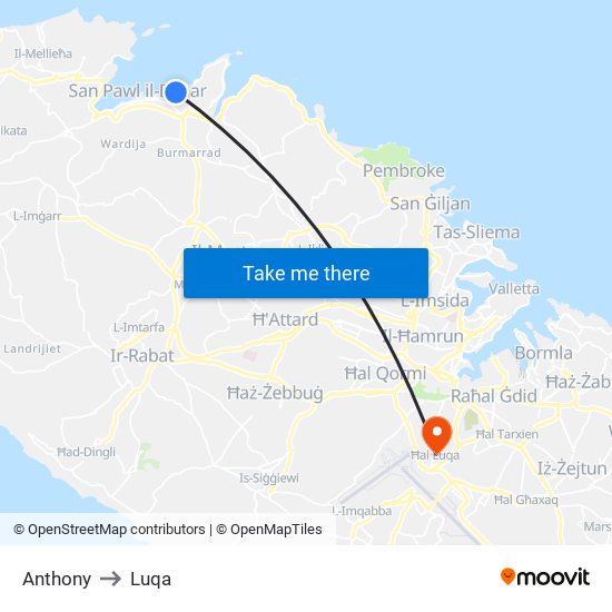 Anthony to Luqa map