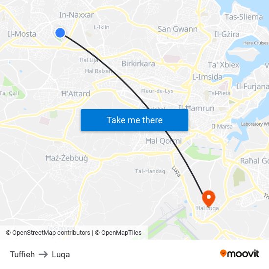 Tuffieh to Luqa map