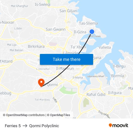 Ferries 5 to Qormi Polyclinic map