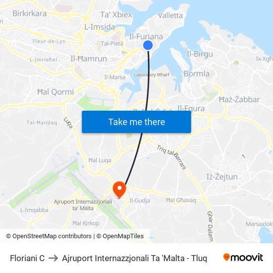 Floriani C to Ajruport Internazzjonali Ta 'Malta - Tluq map