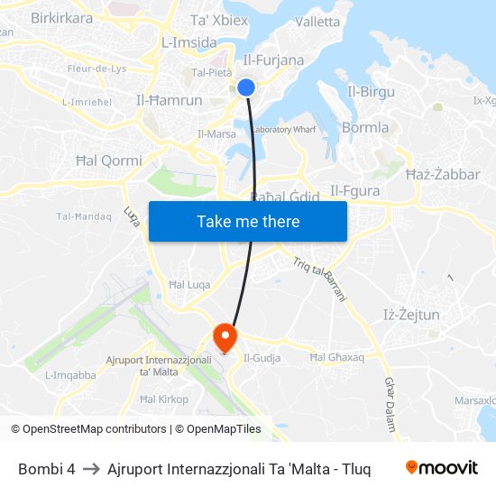 Bombi 4 to Ajruport Internazzjonali Ta 'Malta - Tluq map