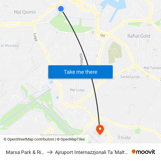 Marsa Park & Ride 1 to Ajruport Internazzjonali Ta 'Malta - Tluq map