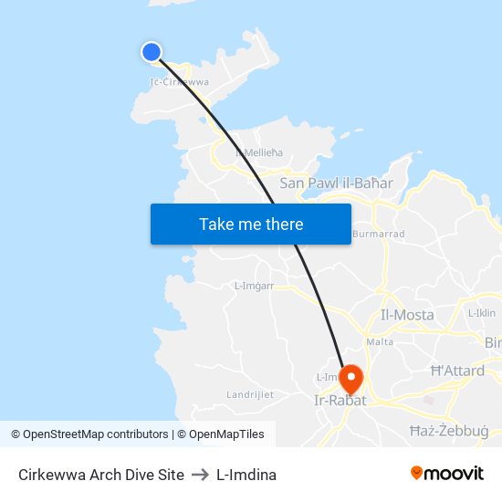 Cirkewwa Arch Dive Site to L-Imdina map