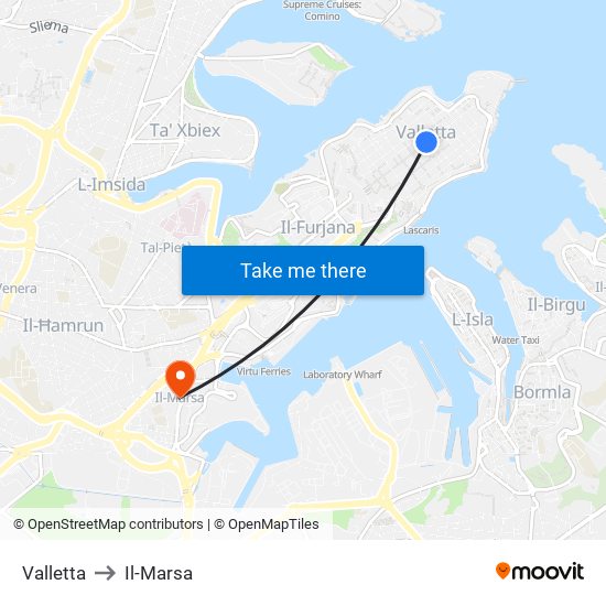 Valletta to Il-Marsa map