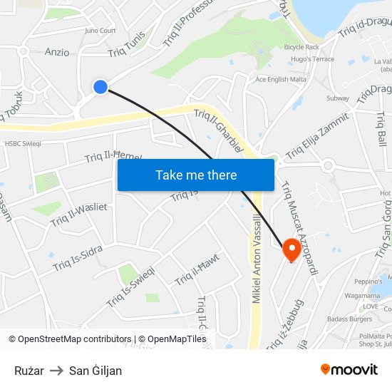 Rużar to San Ġiljan map