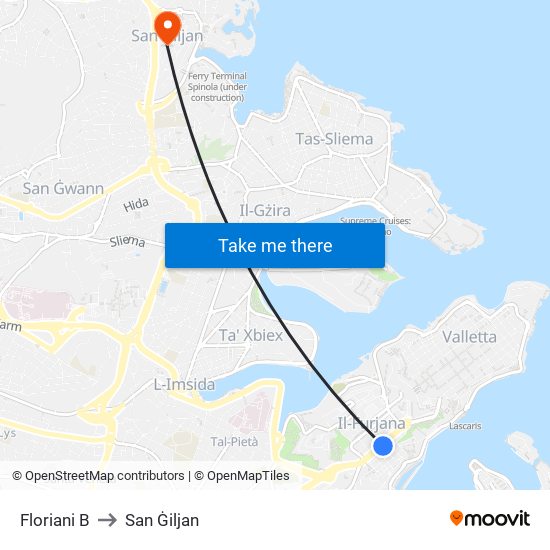 Floriani B to San Ġiljan map