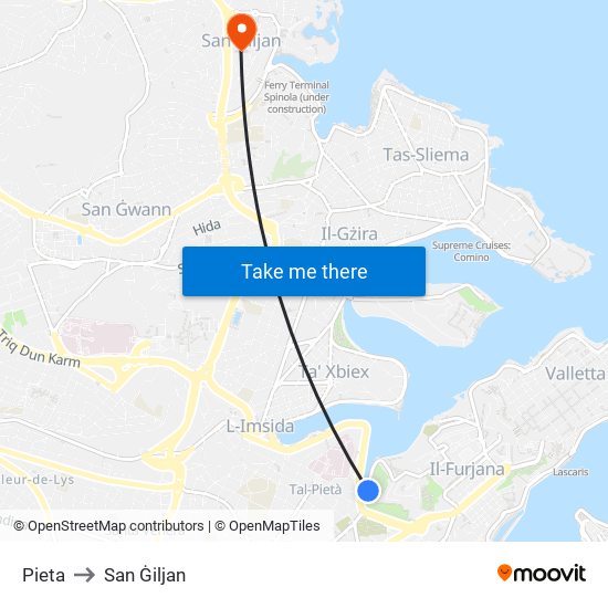 Pieta to San Ġiljan map