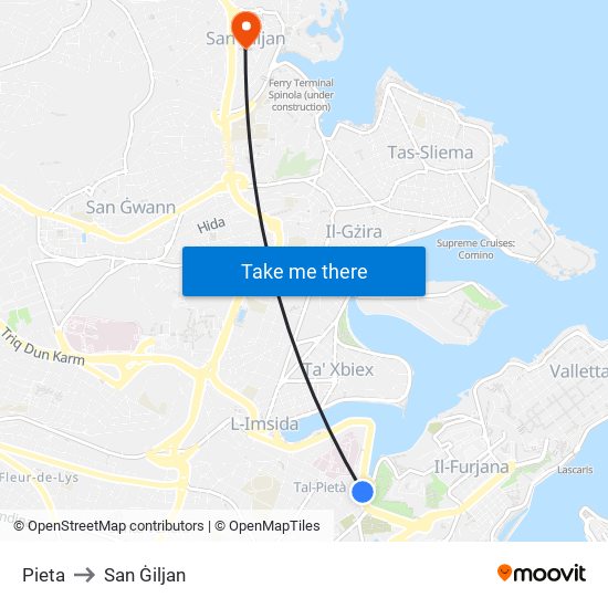 Pieta to San Ġiljan map