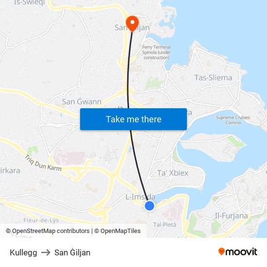 Kullegg to San Ġiljan map