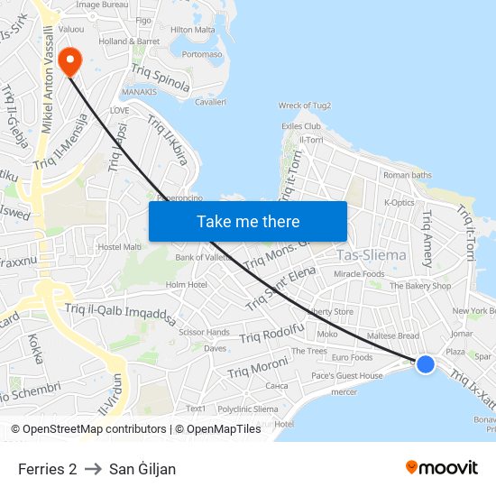 Ferries 2 to San Ġiljan map