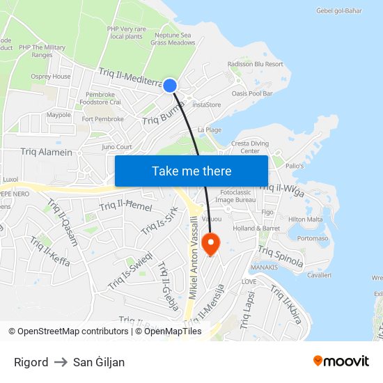 Rigord to San Ġiljan map