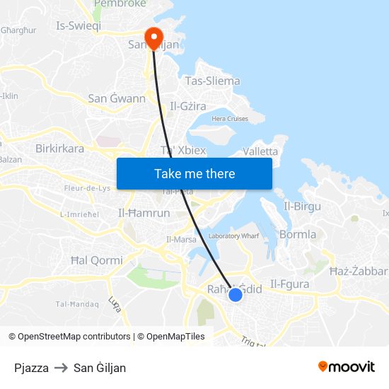 Pjazza to San Ġiljan map