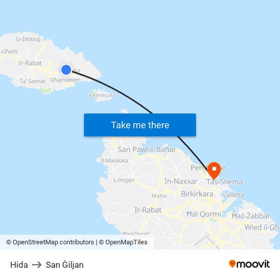 Hida to San Ġiljan map