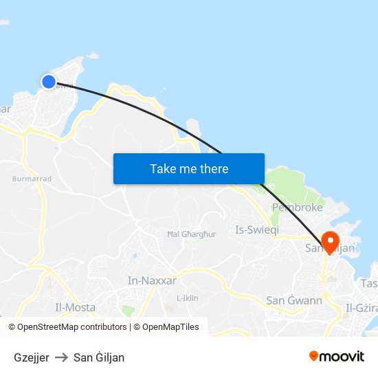 Gzejjer to San Ġiljan map