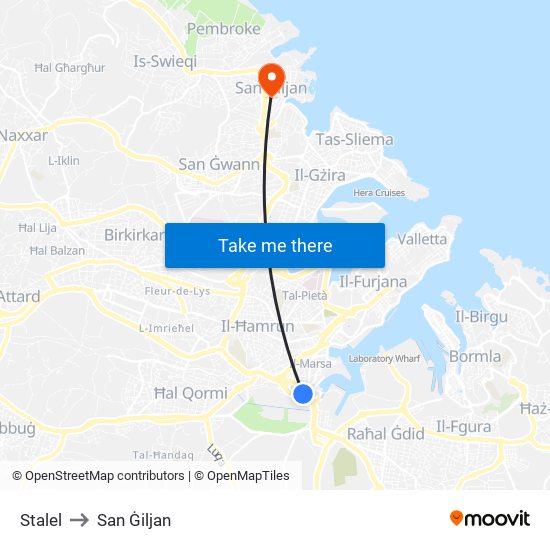 Stalel to San Ġiljan map