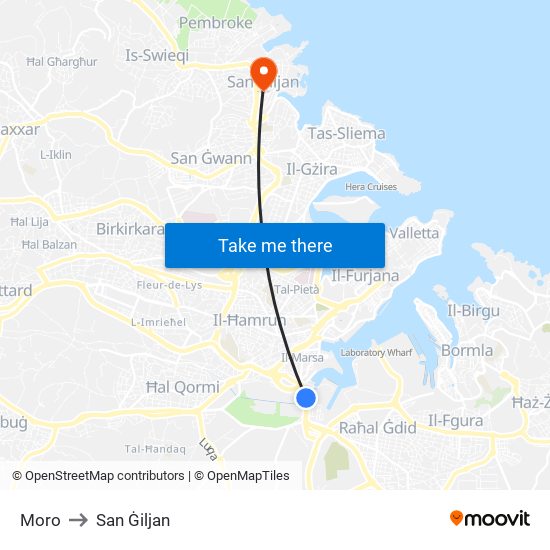 Moro to San Ġiljan map