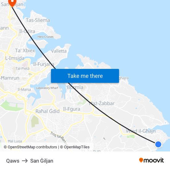 Qaws to San Ġiljan map