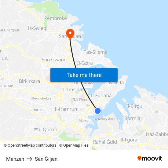 Mahzen to San Ġiljan map