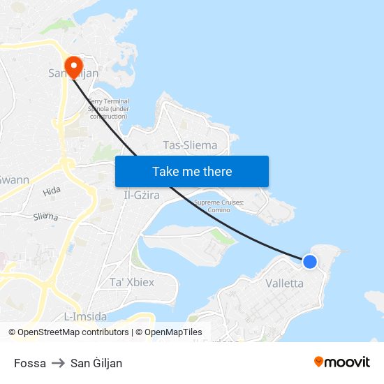 Fossa to San Ġiljan map