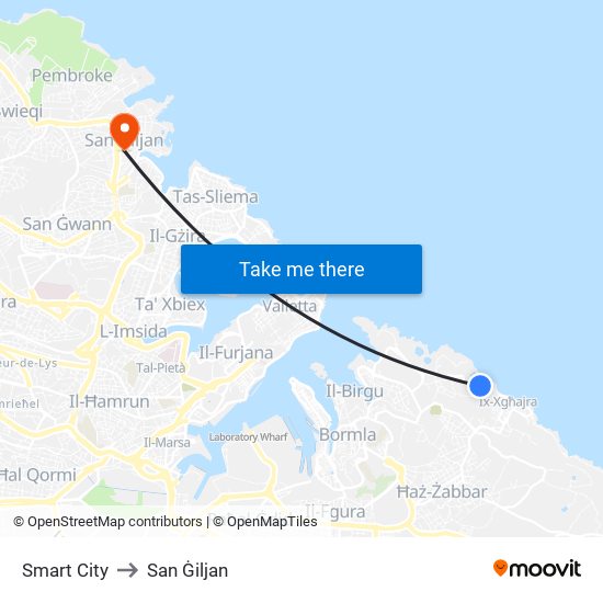 Smart City to San Ġiljan map