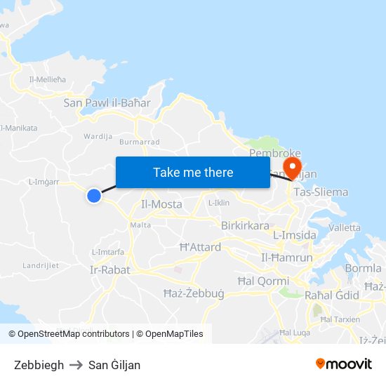 Zebbiegh to San Ġiljan map