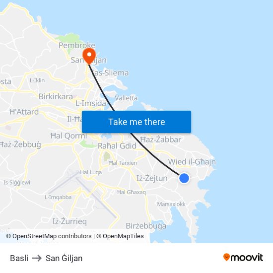 Basli to San Ġiljan map
