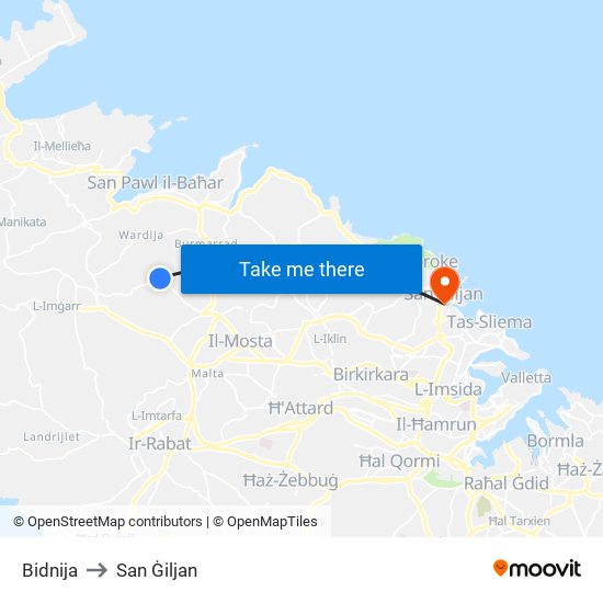 Bidnija to San Ġiljan map