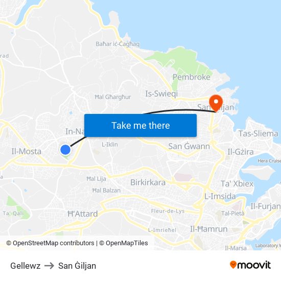 Gellewz to San Ġiljan map
