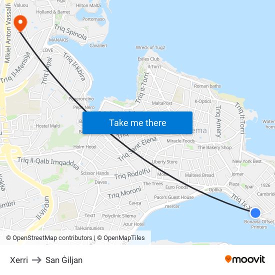 Xerri to San Ġiljan map