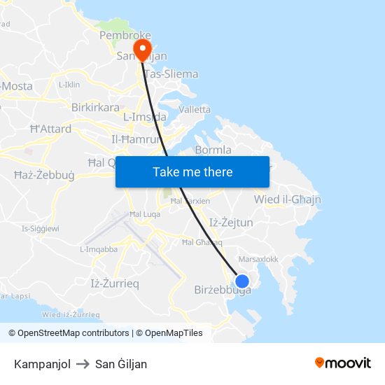 Kampanjol to San Ġiljan map