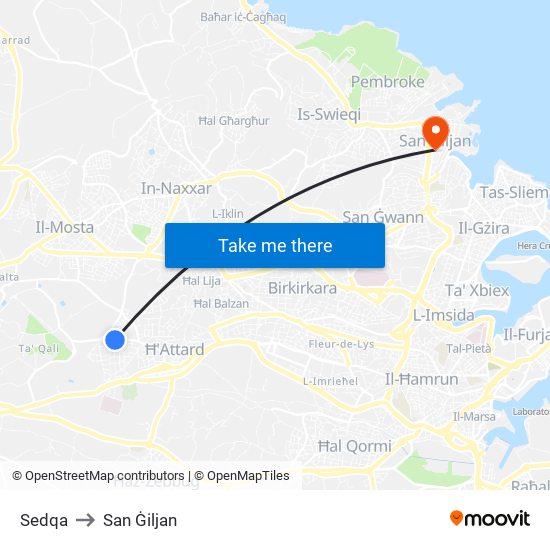 Sedqa to San Ġiljan map