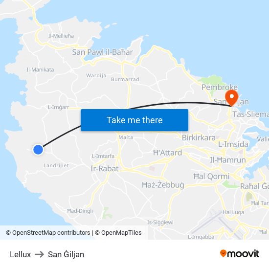 Lellux to San Ġiljan map