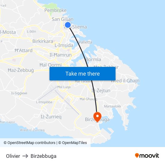 Olivier to Birżebbuġa map