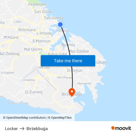 Locker to Birżebbuġa map