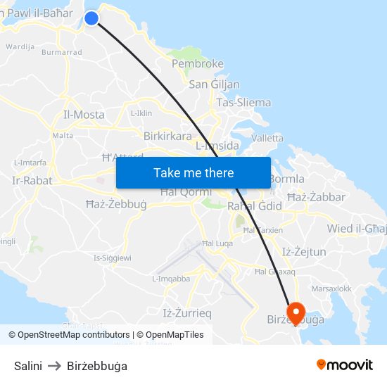 Salini to Birżebbuġa map