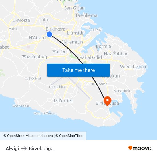 Alwigi to Birżebbuġa map