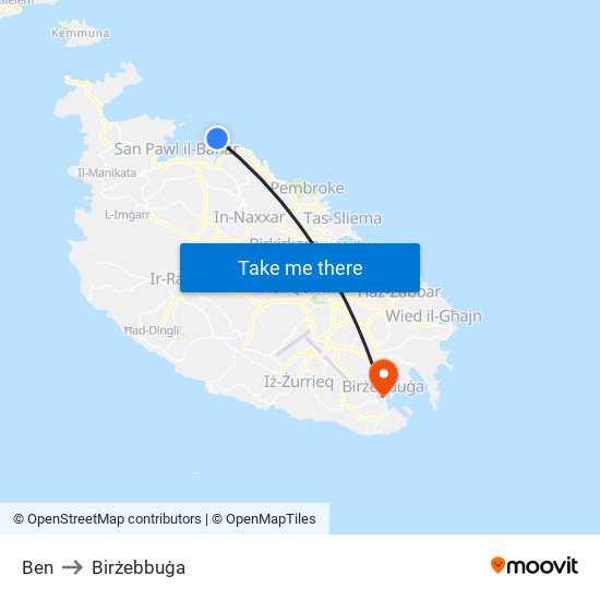 Ben to Birżebbuġa map