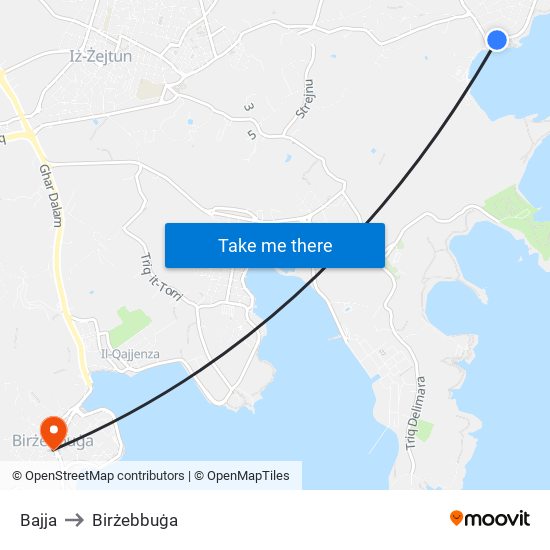 Bajja to Birżebbuġa map