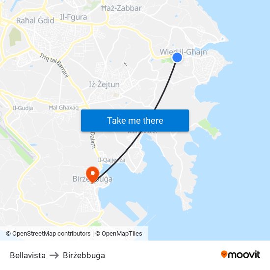 Bellavista to Birżebbuġa map