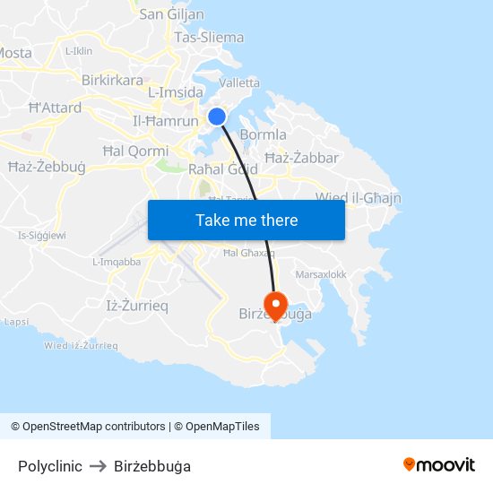 Polyclinic to Birżebbuġa map