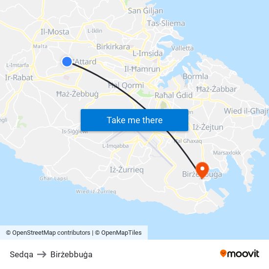 Sedqa to Birżebbuġa map