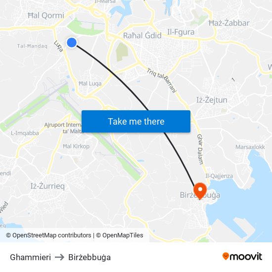 Ghammieri to Birżebbuġa map