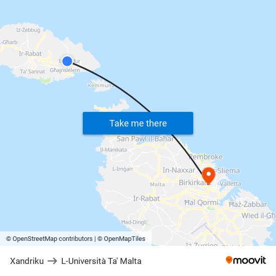 Xandriku to L-Università Ta' Malta map