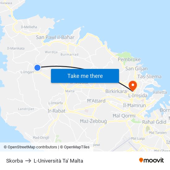 Skorba to L-Università Ta' Malta map